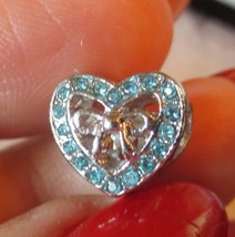 Silver Open Heart Rhinestones European Charm Bead with Pandora bag - £12.02 GBP