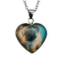 Pug Heart Pendant Necklace - New - £10.38 GBP