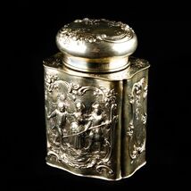 Antique German Repousse Tea Caddy Jar 800 Silver Scenes of Play w/ Lid 2... - $726.57