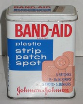 Vtg Band-Aid Plastic Strip Patch Spot Johnson &amp; Johnson Hinged Lid Storage Can - £6.96 GBP