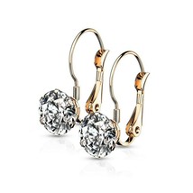 Rose Gold Cubic Zirconia Crystal Drop Earrings Leverback Stainless Steel - £11.70 GBP