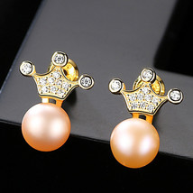 Queens Crown Stud Earrings S925 Silver 7-7.5Mm Freshwater Pearl Grace Women&#39;s St - £19.61 GBP