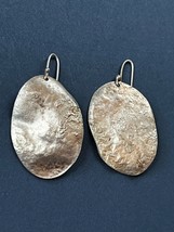 Handmade Roughly Hammered Nonmagnetic Silver Large Oval Dangle Earrings ... - £11.62 GBP