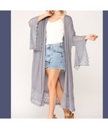 New Gigio Small Gray Open Embroidered Duster Jacket Lace Dolman Sleeves ... - $23.76