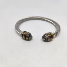 Cuff Bracelets Twisted Gold Silver Tone Open Circle Bullet Bead Ends - £9.56 GBP