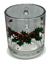 Vintage Anchor Hocking 1990 Christmas Holly Glass Mug Berry Bows AHC - £12.73 GBP