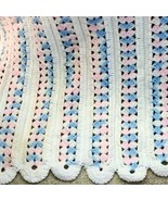 34x44&quot; Crochet Baby Blanket Handmade Multicolor Pastel Pink Blue With Wh... - $8.97