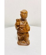 Rare Wood Carving of Benedictine Christian Monk with Wine Bottle and Cup 8&quot; - £85.62 GBP