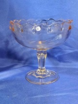 Vintage Pressed Pink Glass Nut Tidbit Mint Candy Pedestal Dish Bowl 7 1/... - £22.04 GBP