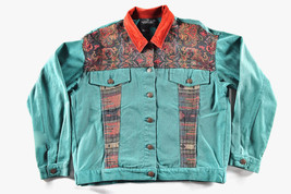 Vintage Carole Little Sport Petite Denim Jacket Floral Tribal Embroidered S - £39.56 GBP