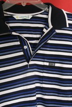 Cottonking Polo Men&#39;s XXL Blue White Black Golf Striped Shirt Left Chest... - £11.15 GBP