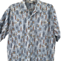 VTG OP Ocean Pacific Mens Blue Tiki Pattern Hawaiian Shirt Size 2XL - $34.64