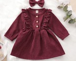 NEW Girls Red Corduroy Long Sleeve Ruffle Christmas Dress Size 5T - £8.92 GBP