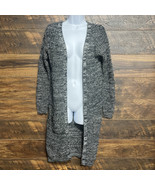 Black White Gray Cardigan Sweater Small  Maxi Long Knit Open Front Warm ... - $14.26 CAD