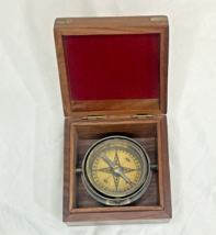 Vintage Pier 1 Nautical Floating Compass In Wooden Box Brass Dovetail Corners - £22.97 GBP