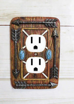 Faux Wood Indian Turquoise 4 Arrows Wall Double Receptacle Outlets Plates Set - £20.03 GBP