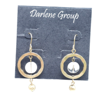 NWT Darlene Group White Glass Hammered Circle Dangle Earrings Gold Tone ... - £13.77 GBP