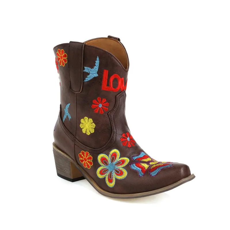 Cool Extra Large Size 46 47 48 Flower Embroidery Stitching Western boy Boots For - £113.02 GBP