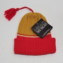 Vintage Head Ski Wear 100% Wool Beanie Winter Hat Gold Red Tassel - New! - £19.33 GBP