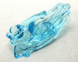 Degenhart Blue Glass Ring &amp; Jewelry Dish, Open Hand, Flowers On Wrist, #HND-04 - £23.07 GBP