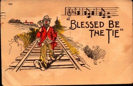 Antique 1905 Udb Postcard &quot;Blessed Be The Tie&quot; Hobo On Tracks BKC-1 - £4.63 GBP