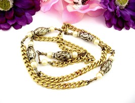 Vintage Necklace Faux Pearls Beads Rhinestone Rhondells Big Silvertone Beaded - £14.85 GBP