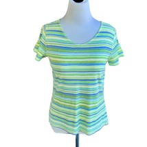 Liz Claiborne Ladies Vneck Ss Striped Colorful Top Tunic Tee Tshirt M - £12.84 GBP