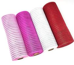 Valentine&#39;s Day Decorative 10&quot; Wide Deco Mesh Rolls (Pack of 4 - Fuchsia, Pink,  - £24.97 GBP