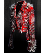 Gothic Pink Rock Punk Studded Leather Jacket for Women, Fully Studded Le... - $436.29 CAD