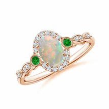 ANGARA Vintage Oval Opal and Diamond Halo Ring with Bezel Emerald - £728.49 GBP