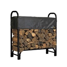 Outdoor Firewood Rack 4-Ft Steel Frame Wood Log Storage with Cover - £182.87 GBP