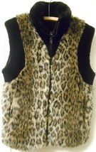 FAUX FUR LEOPARD Print Women&#39;s VEST Plush Black Brown Everyday Diva Wear M - £39.30 GBP