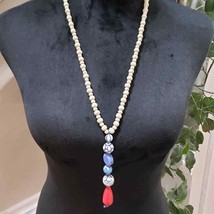 Womens Fashion White Blue Pearl Beaded Collar Beautiful Necklace Jewellery - £22.45 GBP