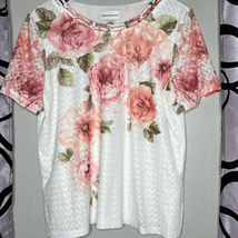 Alfred Dunner Society Page Womens Size Large  Pink Floral Shirt Top - $11.76