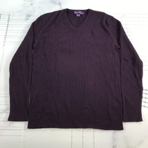 Ralph Lauren Purple Label Cashmere Sweater Mens Medium Purple Ribbed V Neck Soft - £146.08 GBP