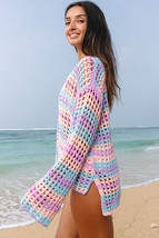 Purple Multi Stripe Open Knit Sweater Beach Cover Up - $21.38