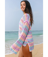 Purple Multi Stripe Open Knit Sweater Beach Cover Up - $21.38