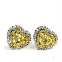 Art Deco Design 2.70 TCW GIA Heart Love Diamond Stud Earrings 18k White Gold - £6,724.84 GBP