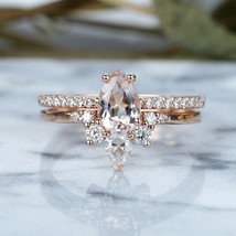 0.37 CT Pear Cut Simulated Vintage Engagement Half Eternity Wedding Ring Set 925 - £66.27 GBP