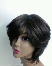 Yaki human Hair Handmade wig layered bob ajustable cap sewing wig dark b... - £96.95 GBP