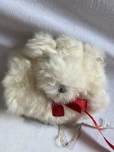 vtg White Rabbit Fur Muff Hand Warmer Satin Lined 8”x 6” Dog Shaped - £14.20 GBP