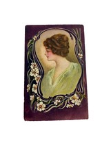 Antique Embossed Postcard Victorian Woman Flowers Posted 5.5&quot; X 3.5&quot; - £9.49 GBP