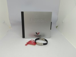 Viceroy Stainless Steel Black Leather Bracelet Mens Sleek Modern - $24.75