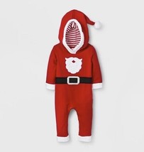 Cat &amp; Jack Baby Boy Red Hooded Santa Suit Christmas One Piece Outfit Size 3-6 mo - £15.97 GBP