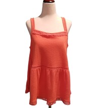 Coral Color Sleeveless Tank Top Sz S 4-6 Textured Lace Trim Empire Time ... - £10.17 GBP
