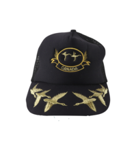 Vintage 80s Canada Geese All Over Print Gold Stitched Trucker Hat Snapback Black - £38.40 GBP