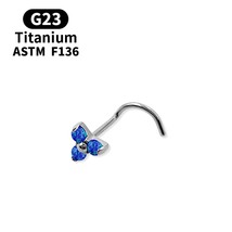1 Pcs ASTM F136 Flower Opal Nose Nail L-shaped CZ Nose Ring Can Be Anodized G23  - £11.03 GBP