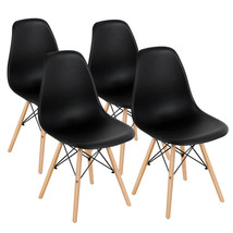 Costway Set of 4 Mid Century Modern DSW Dining Side Chair Wood Legs Home Black - £139.85 GBP