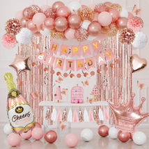 Rose Gold Birthday Party Decorations Kit for Women Girls, Foil Confetti Rose Gol - £21.83 GBP
