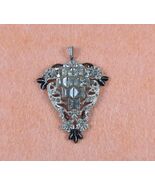 Art Deco Rhinestone &amp; Black Enamel Lavaliere Pendant Necklace - $649.65 MXN